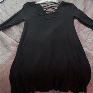 black mini dress with mid sleeves